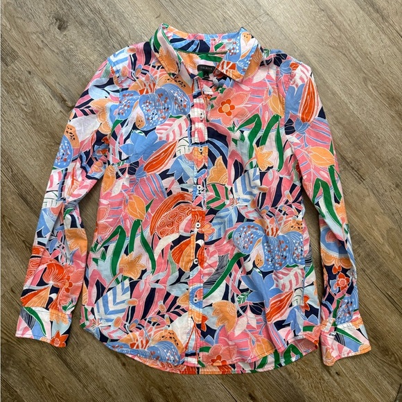 Talbots • Multi Color Abstract Floral Button Down - Picture 3 of 8